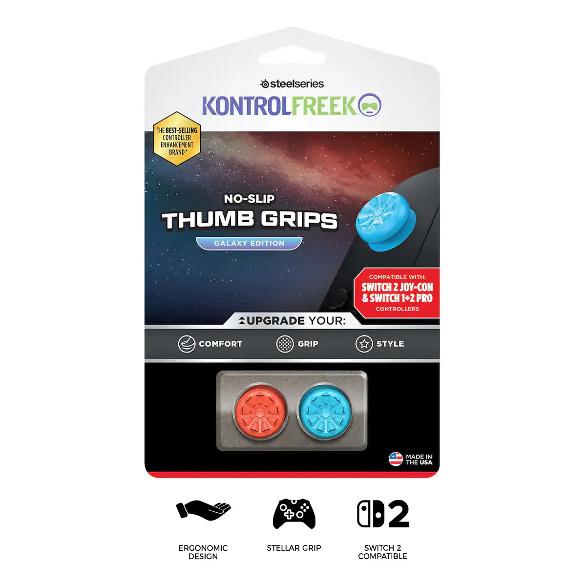 SteelSeries Kontrolfreek No-Slip Thumb Grips Red/Blue Galaxy Edition for Nintendo Switch 2 (1515-SW2)
