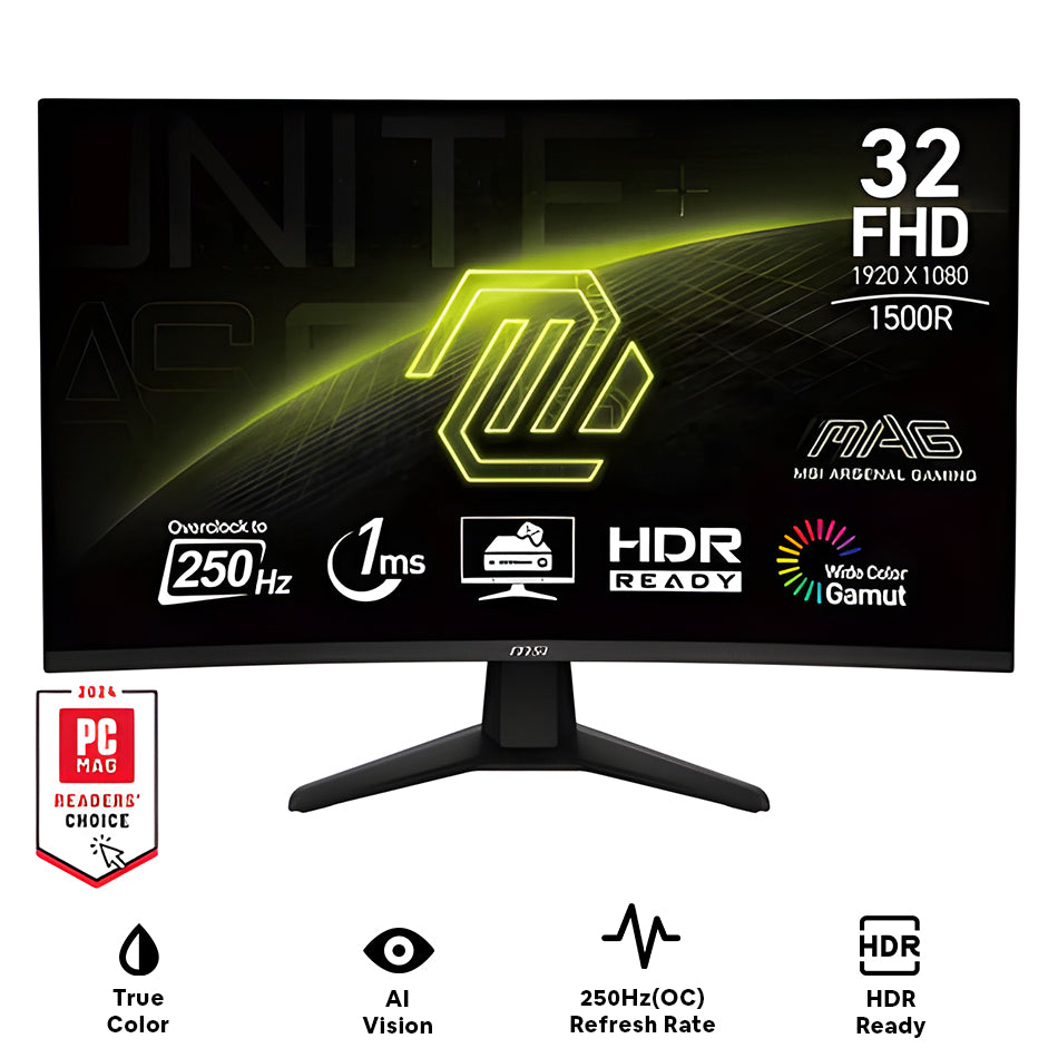 MSI MAG 32C6X 31.5" FHD (1920x1080) 250Hz(OC) 1ms MPRT VA Curved Gaming Monitor with Tilt Adjustment