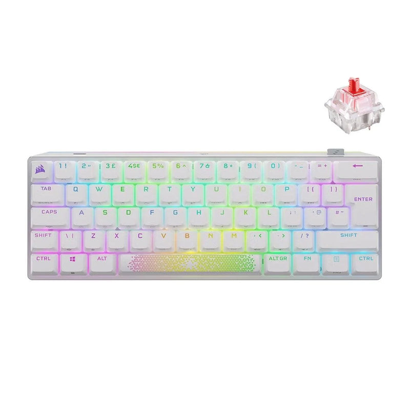 Corsair K70 Pro Mini Wireless 60% Mechanical Cherry MX Red Switch Gaming Keyboard With RGB Backlighting (White)