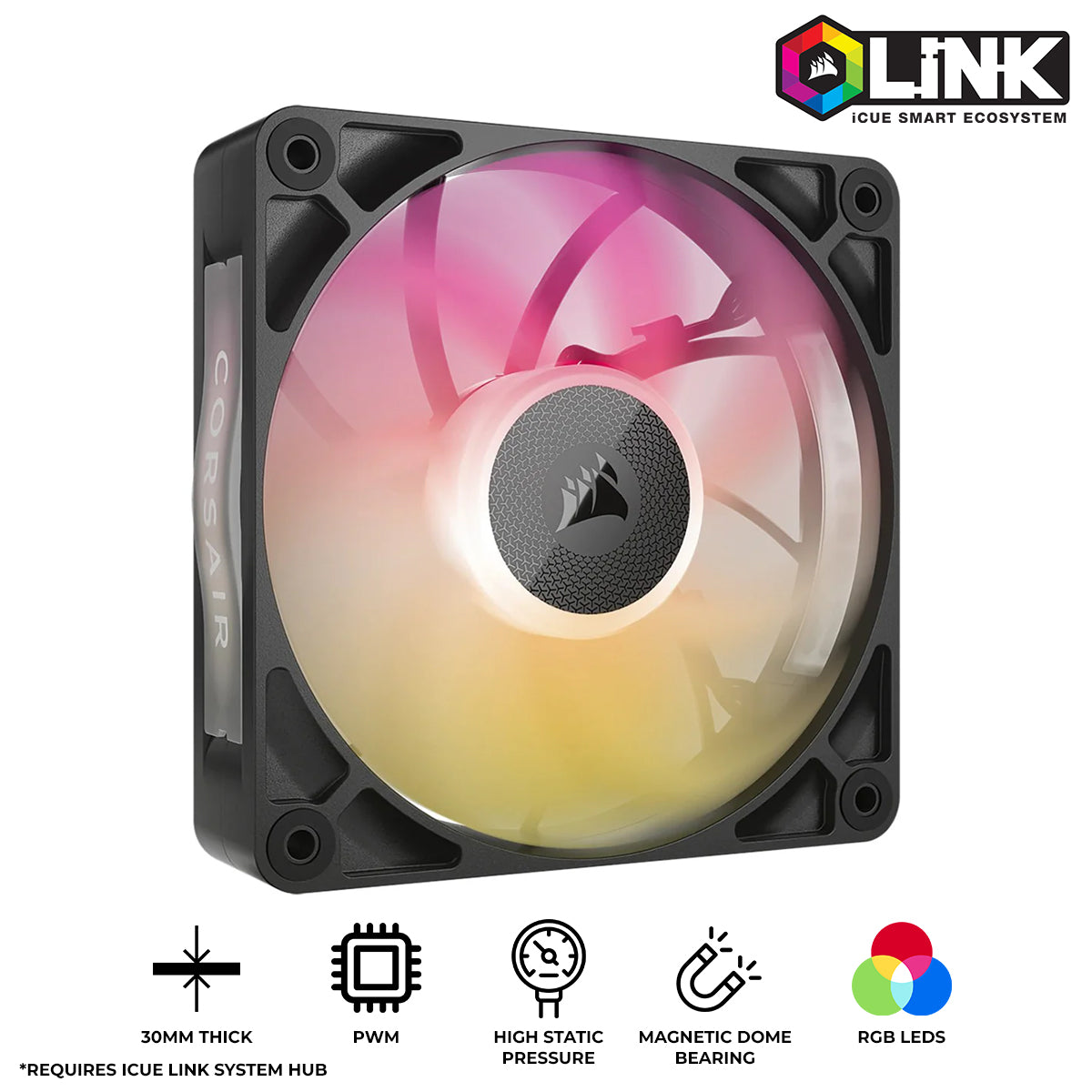 Corsair iCUE Link RX120 MAX RGB 120mm PWM Thick Fan Expansion - Single Pack (Black) (CO-9051033-WW)
