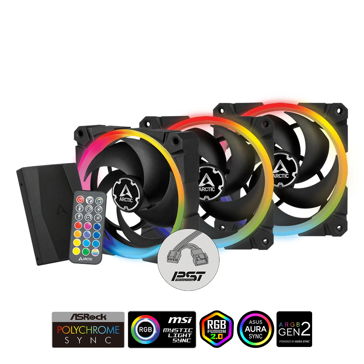 Arctic BioniX P120 A-RGB 120mm PWM 3-Pack Fan with Cable Splitter - with Controller (ACFAN00156A)