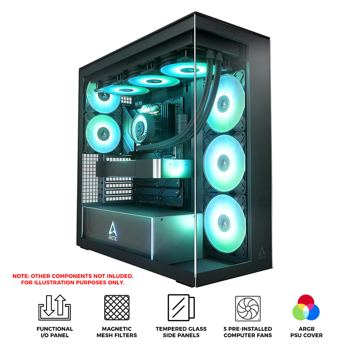 Arctic Xtender Clear Glass E-ATX Premium PC Case - Black (ACPCC00023A)