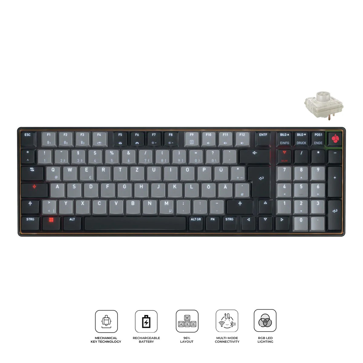 Cherry KW 550 MX LP Low Profile Mechanical Keyboard (Black/Grey) (Cherry MX LP 2.0 Ivory Switch)