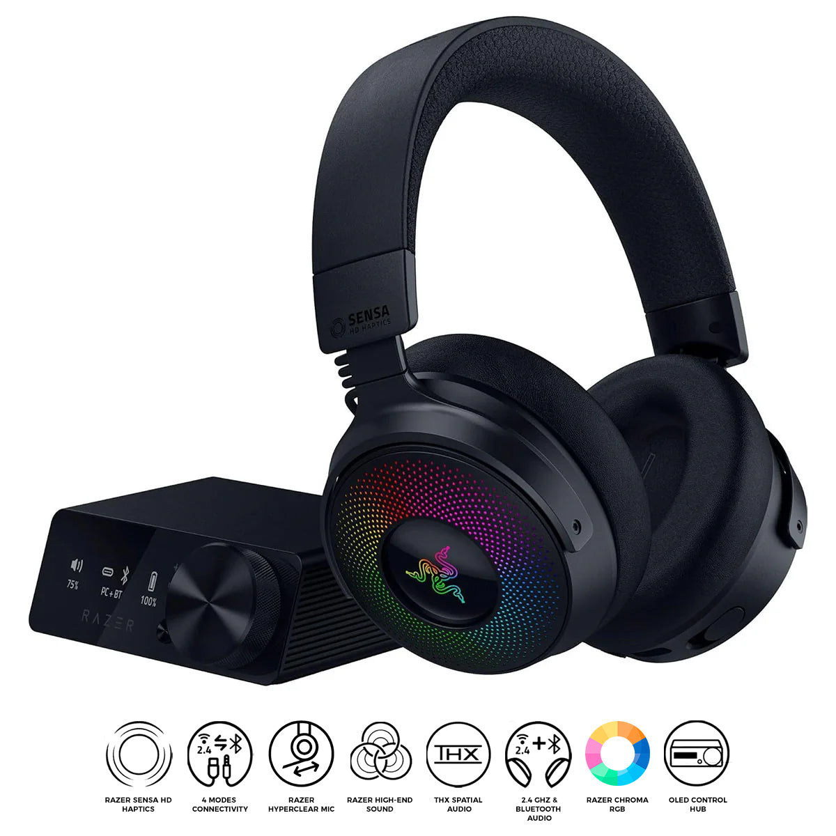 Razer Kraken V4 Pro Wireless Gaming Headset with OLED Control Hub (PC/Mac/Playstation/Nintendo Switch/Steam Deck/Smartphone)