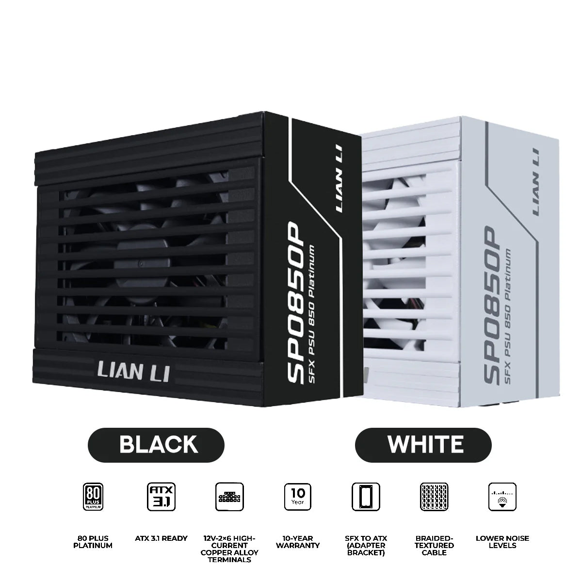 Lian Li SP0850P SFX 850W 80+ Platinum ATX 3.1 Fully-Modular Power Supply (Black ,White)