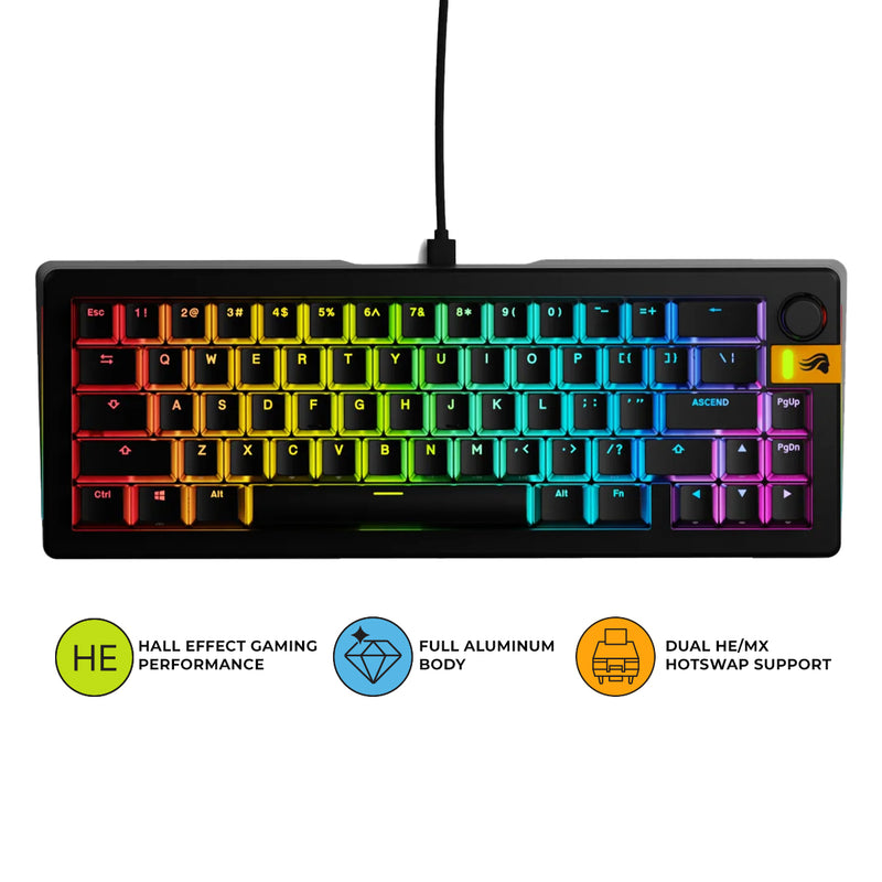 Glorious GMMK 3 Pro HE Pre-Built Edition Compact (65%) Custom Wired Mechanical Gaming Keyboard (Black)