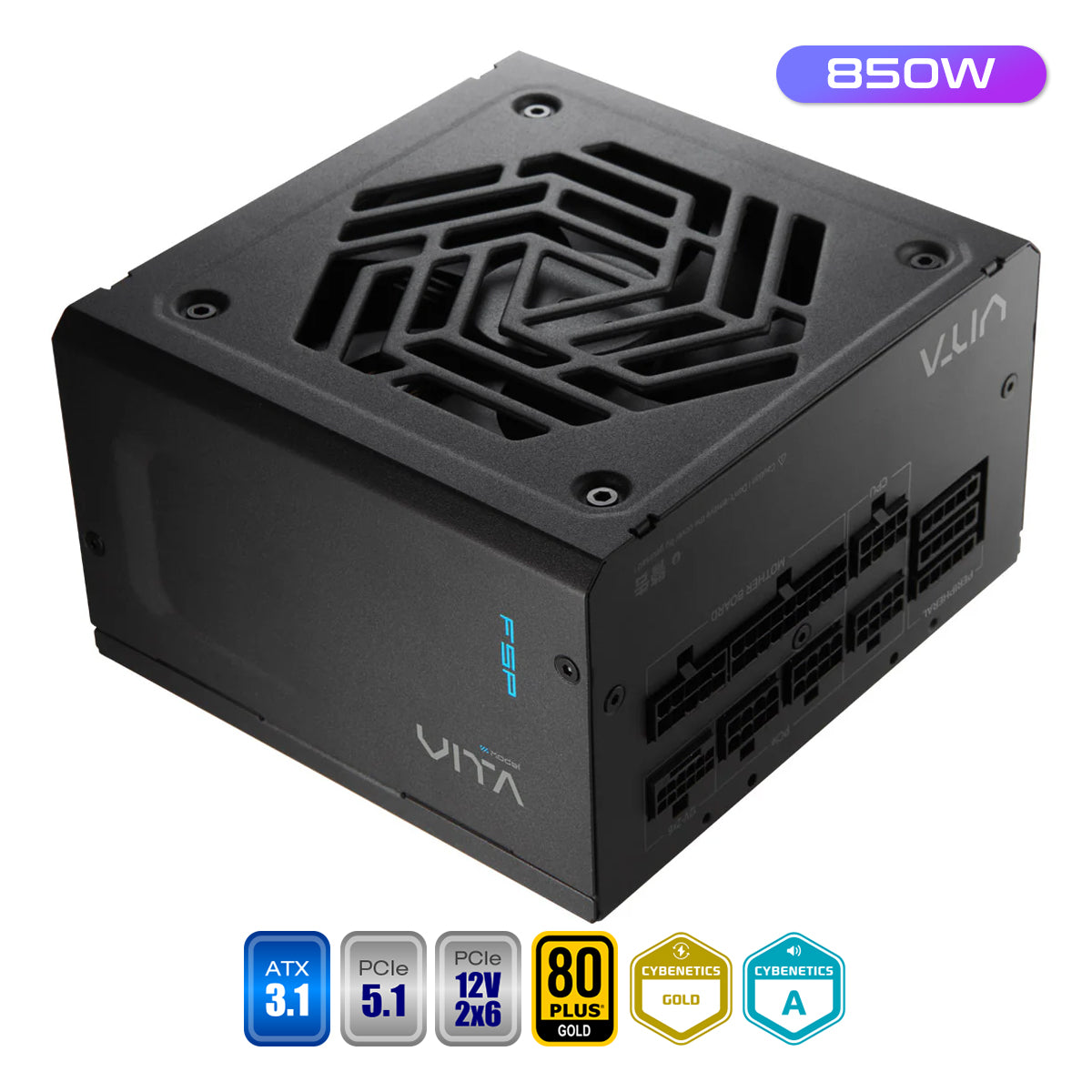 FSP Vita GM 850W 80+ Gold PCIe 5.1 ATX 3.1 Fully Modular Power Supply (Black)