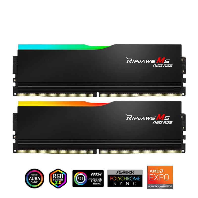 G.Skill Ripjaws M5 Neo RGB 32GB (2x16GB) DDR5 6000 MT/s CL30-38-38-96 1.35V AMD EXPO Desktop Memory (Matte Black) (F5-6000J3038F16GX2-RM5NRK)