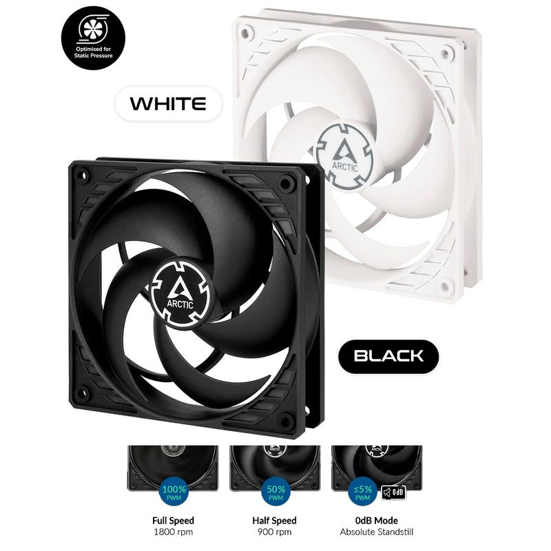 Arctic P12 PWM Pressure-Optimised 120mm Fan with PWM (Black, White)