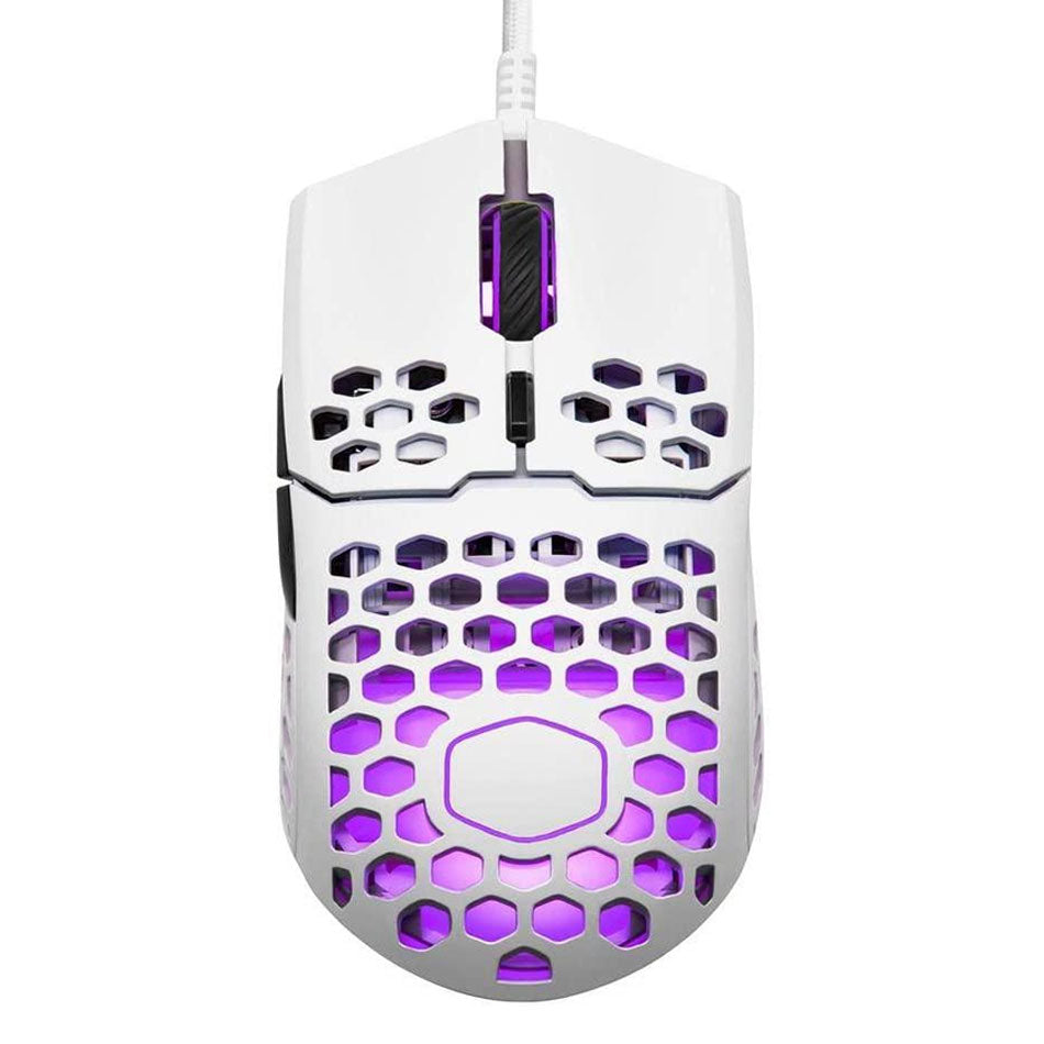 Cooler Master MM711 Gaming Mouse with Lightweight Honeycomb Shell, Ultraweave Cable and RGB Accents (Matte White) - DataBlitz
