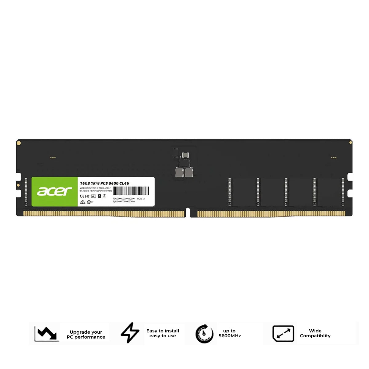 Acer UD200 16GB (1x16GB) 5600MHz CL46 DDR5 UDIMM (BL.9BWWA.422)