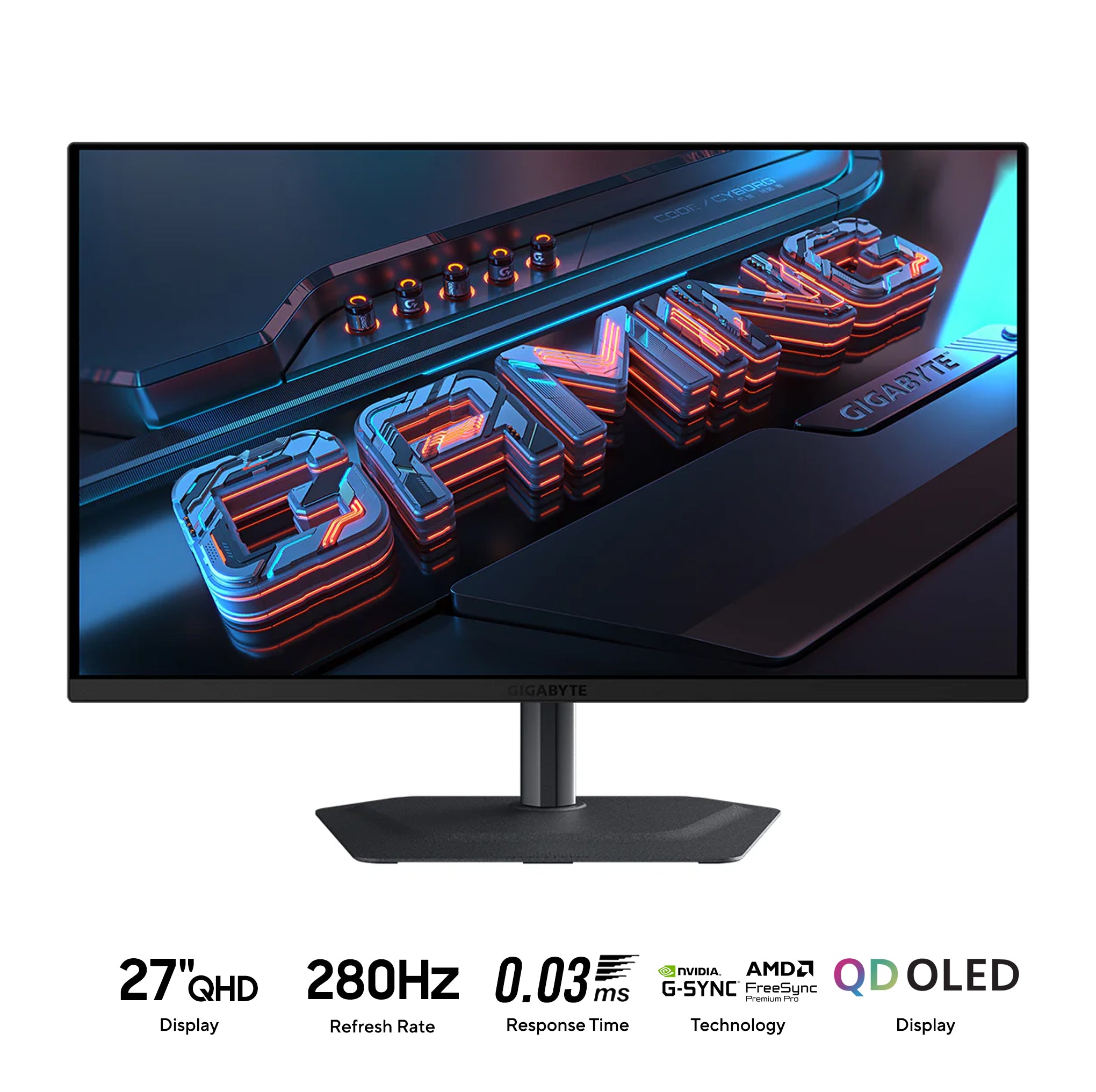 Gigabyte MO27Q2A 27" QHD (2560x1440) 280Hz 0.03ms GTG QD-OLED Gaming Monitor with Tilt/ Height/ Swivel/ Pivot Adjustment