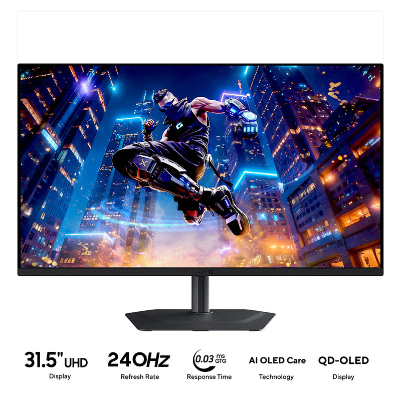 Gigabyte MO32U2 OLED 31.5" UHD (3840x2160) 240Hz 0.03ms GTG QD-OLED Gaming Monitor with Tilt, Height, Pivot & Swivel Adjustment