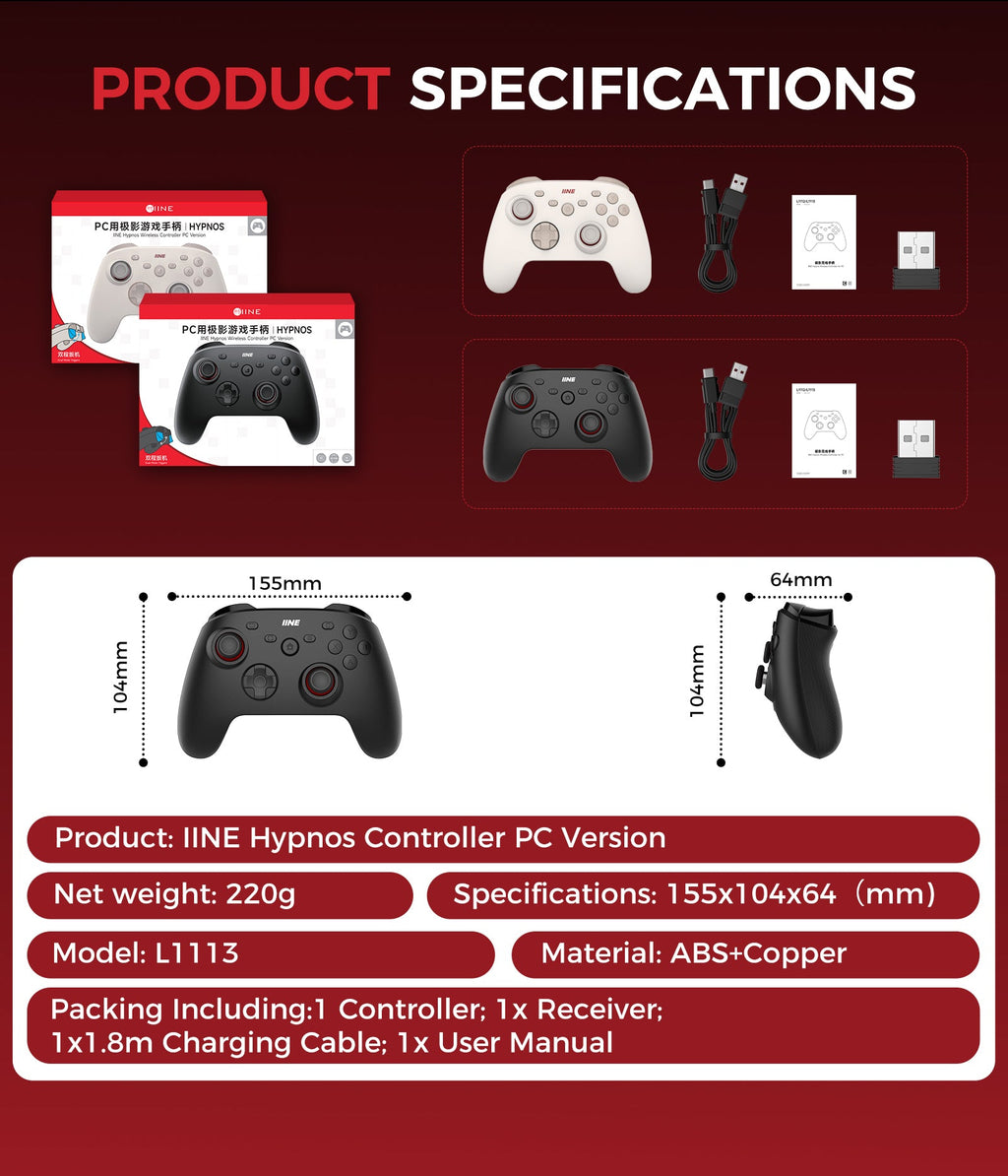 Glen Innes Controller IINE Hypnos Wireless Controller for PC/ Nintendo Switch/ Phone (Black ...