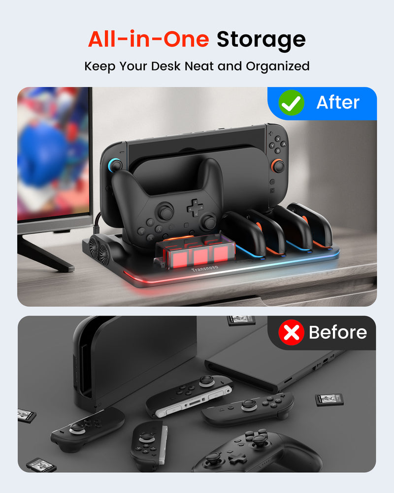Transnovo Multi-Functional RGB Charging Dock Station for 4 Joy-Con Controller