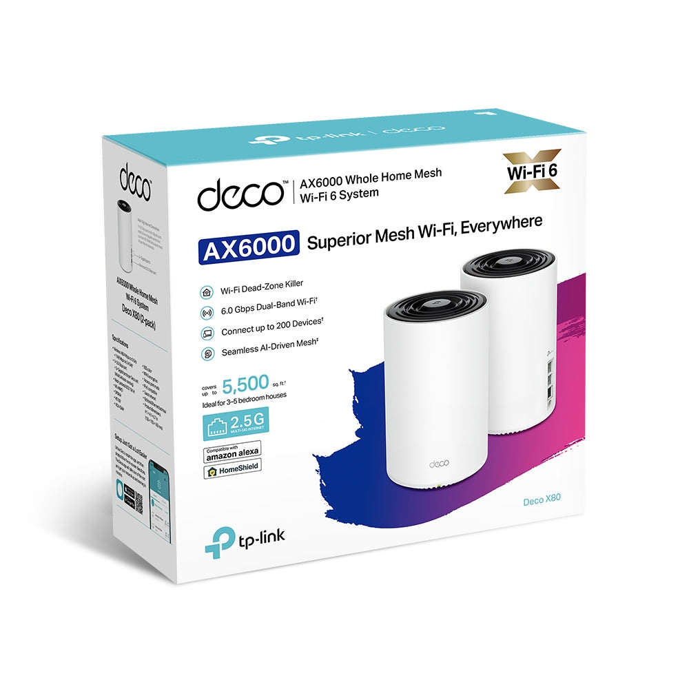 TP-Link AX6000 Whole Home Mesh Wi-Fi 6 System (Deco X80) (2-Pack)