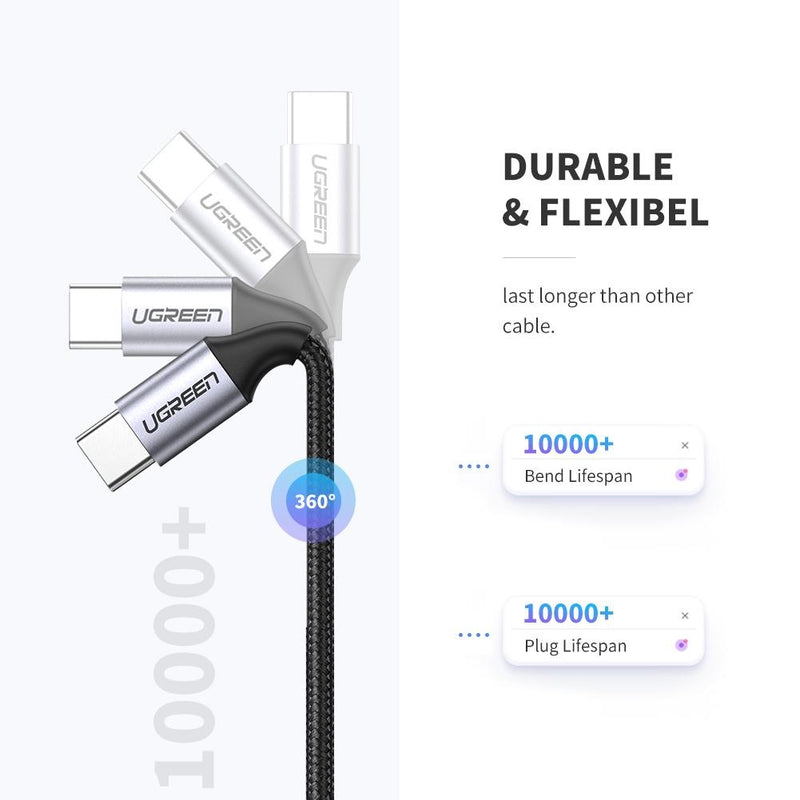 UGreen USB-C 2.0 Male To USB-C 2.0 Male 3A Data Cable - 2M (Gray Black) (US261/50152)