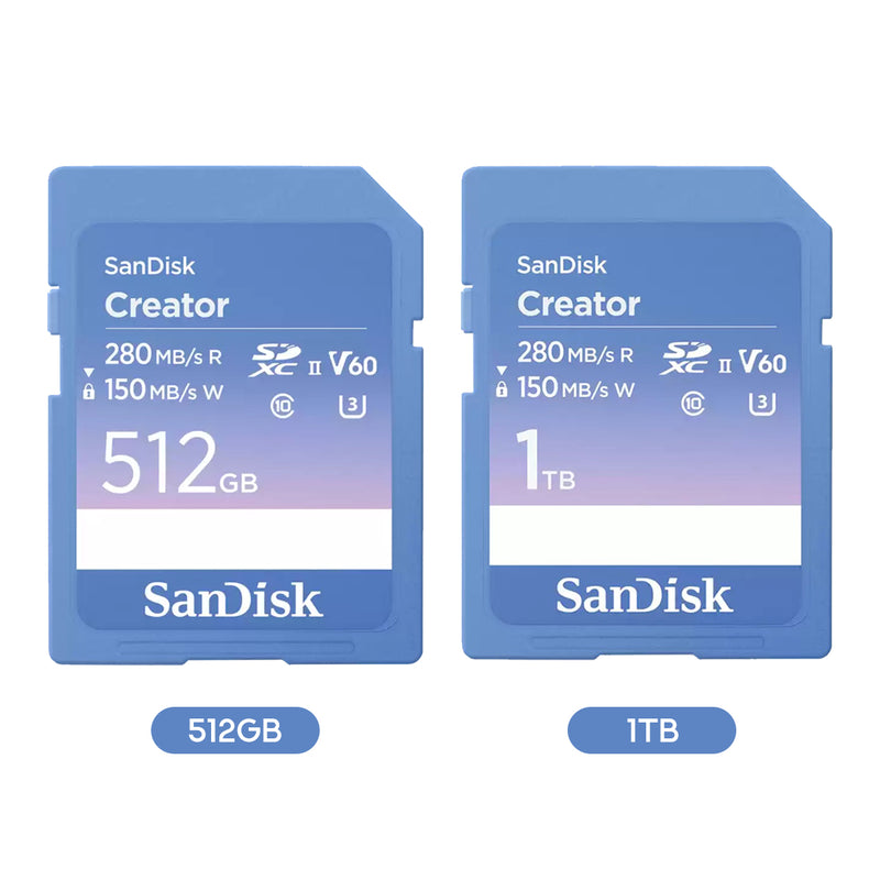 Sandisk Creator 280MB/s Read/150MB/s Write UHS-II SD Card (512GB, 1TB)