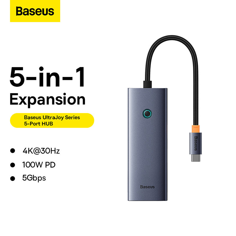 Baseus UltraJoy Series 5-Port Hub Docking Station USB-C to HDMI 4K@30Hz + 3xUSB-C 3.0 + PD