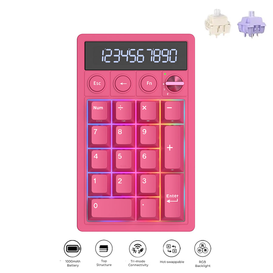 Royal Kludge M20 Tri-Mode RGB Numeric KeyPad & Calculator Berry Red