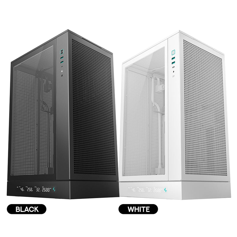 Deepcool CH270 Digital High Airflow Vertical M-ATX Compact Case with Data Screen (Black, White)