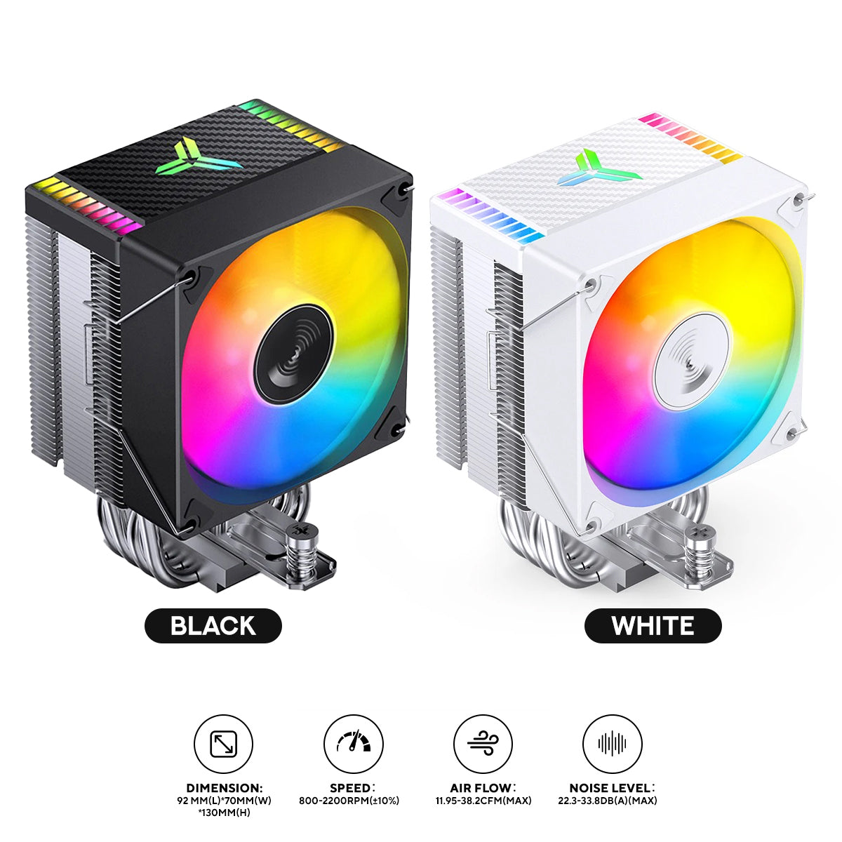 Jonsbo CR-1400 EVO ARGB Silent Series 90MM Single-Tower CPU Cooler (Black, White)