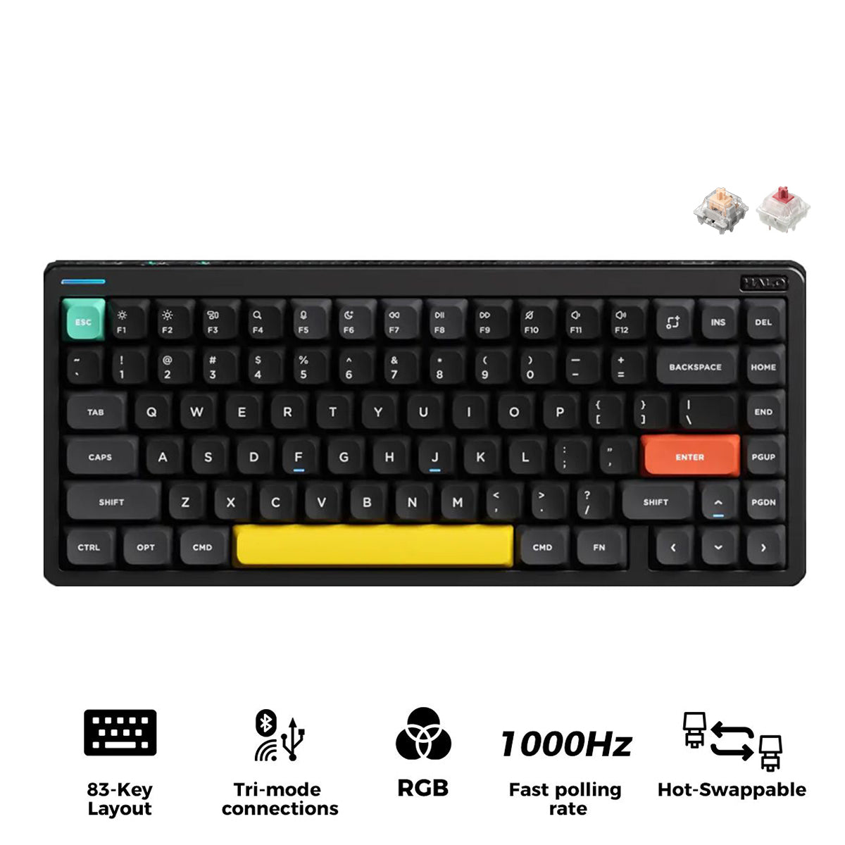 NuPhy Halo75 V2 QMK/VIA RGB Hot-Swappable 83-Key Wireless Mechanical Keyboard (Obsidian Black)