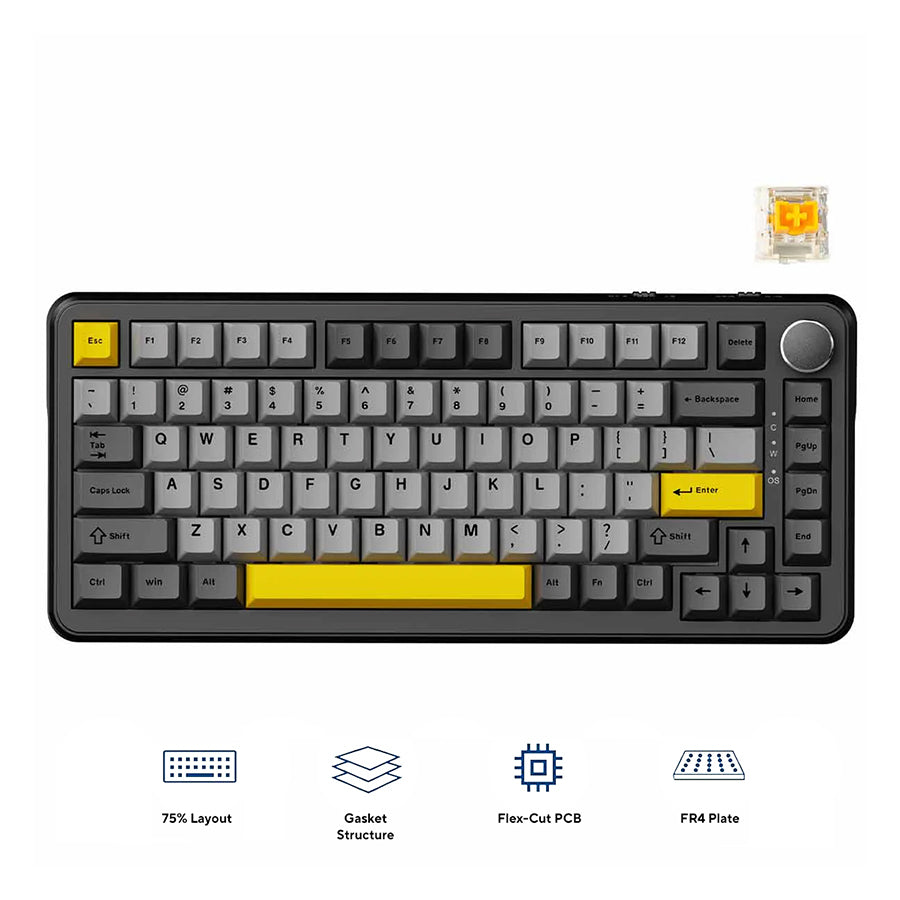 Ajazz AK820 Max RGB Wired 75% 82-Keys Gasket-mounted Hot Swappable Mechanical Keyboard (Black/Grey/Yellow) (Magnetic Switch)