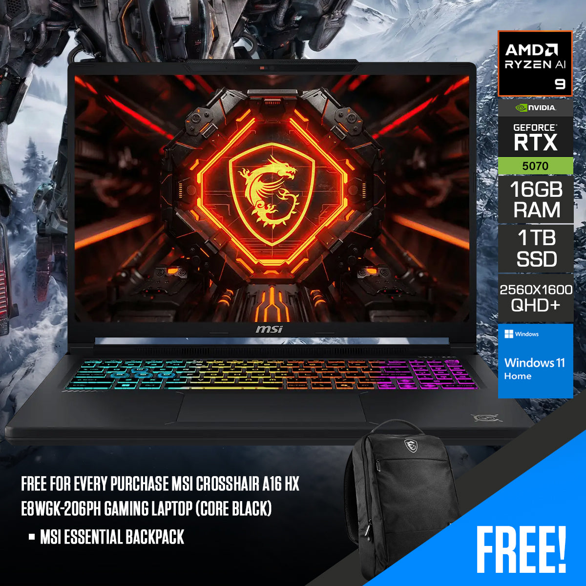 MSI Crosshair A16 HX E8WGK-206PH Gaming Laptop (Core Black)