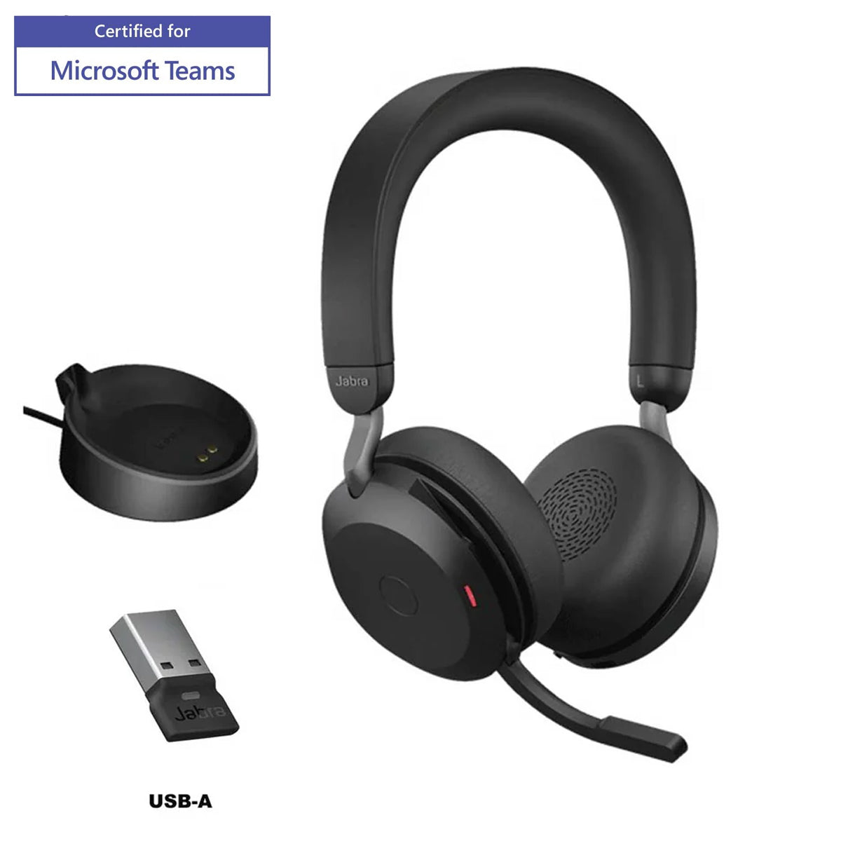 Jabra Evolve2 75 LINK390A MS Stereo Noise-Canceling Wireless Headset With Charging Stand (Black)