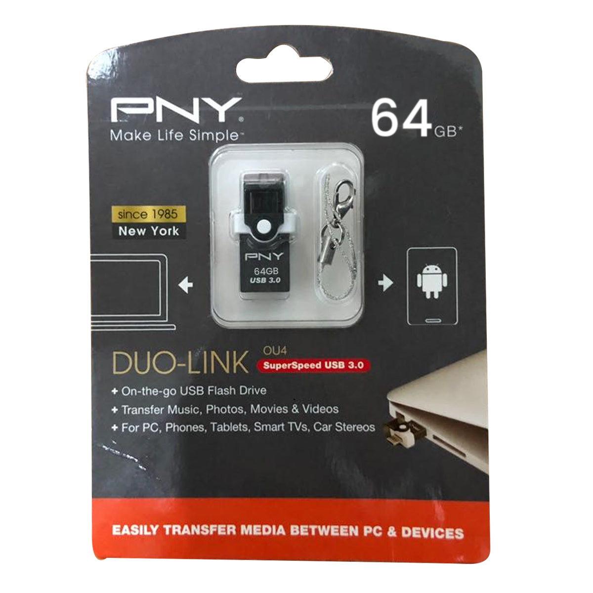 PNY DOU-LINK ATTACHE 64GB OTG USB 3.0 FLASH DRIVE