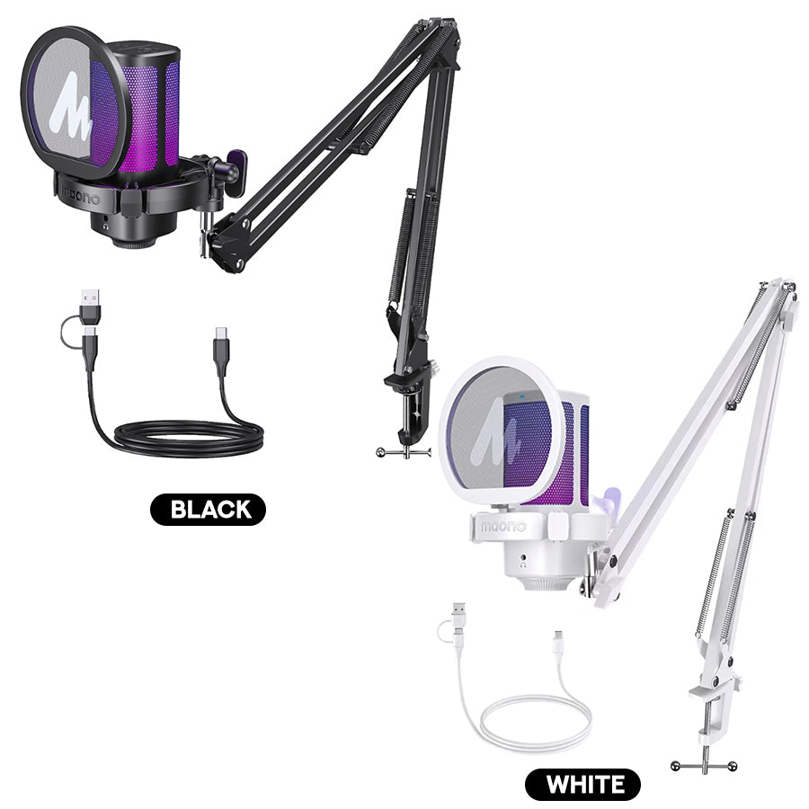 Maono DGM20G S GamerWave USB RGB Condenser Noise Canceling Microphone with Boom Arm