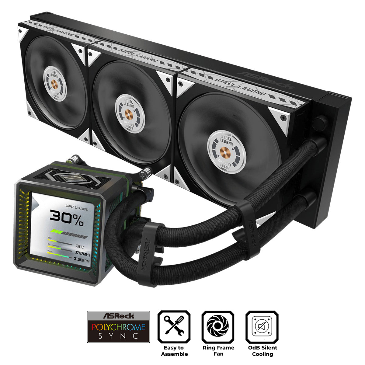 ASRock Steel Legend Dark 360 LCD AIO Liquid Cooler