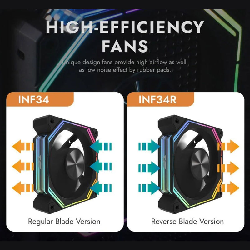 DarkFlash INF34R Single Reverse Blade PWM ARGB Cooling Fan (Black, White)