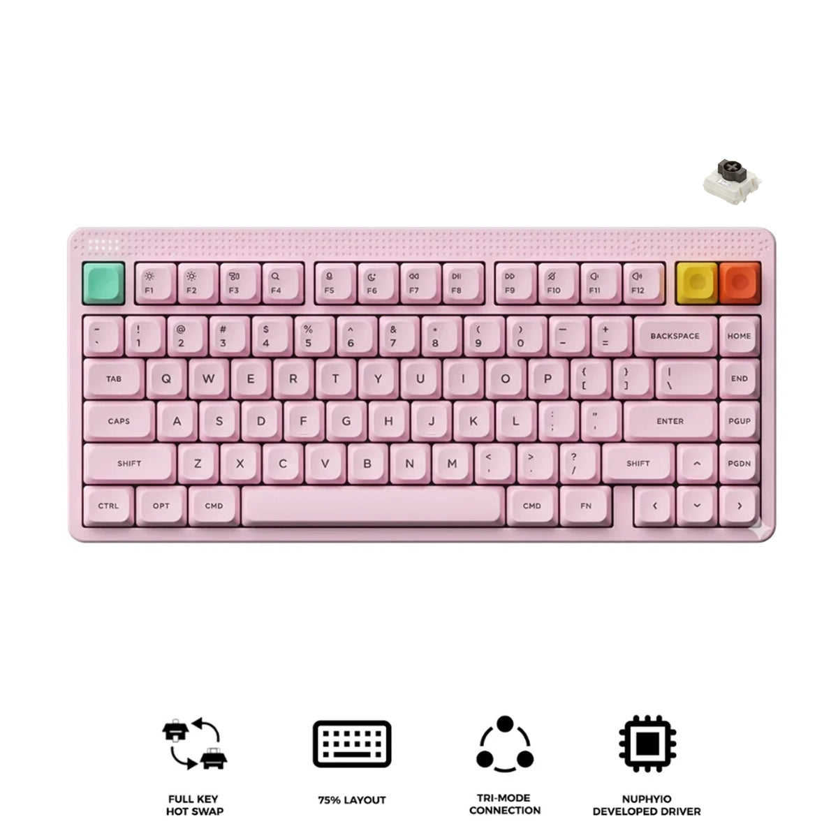 NuPhy Node75 Low-Profile Hot-Swappable Tri-Mode Wireless Mechanical Keyboard - Light Pink