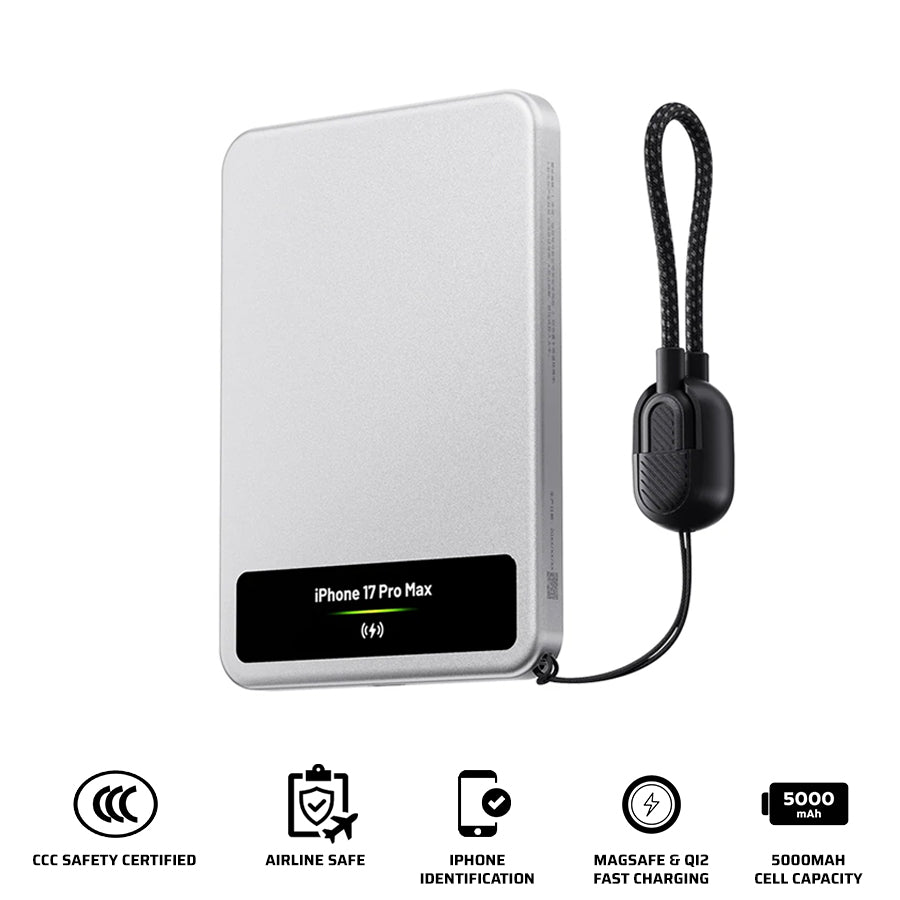 Sharge Smart Magnetic Power Bank 5000mAh 20W USB-C 15W Qi2 MagSafe (Silver) (M8)