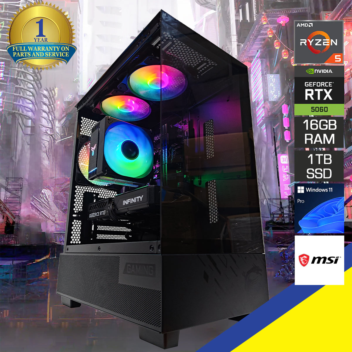 Sigma PANO M110A Black Desktop Gaming PC | AMD Ryzen 5 7500F | 16GB RAM | 1TB SSD | RTX 5060 | Windows 11 Pro