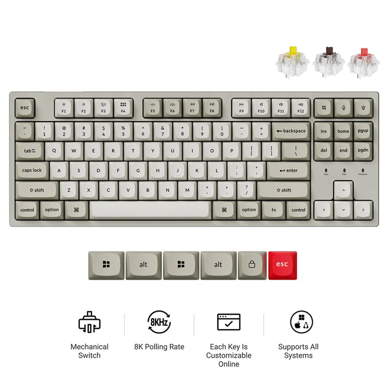 Keychron C1 Pro 8K QMK RGB Hot-Swappable 80% TKL Wired Custom Mechanical Keyboard