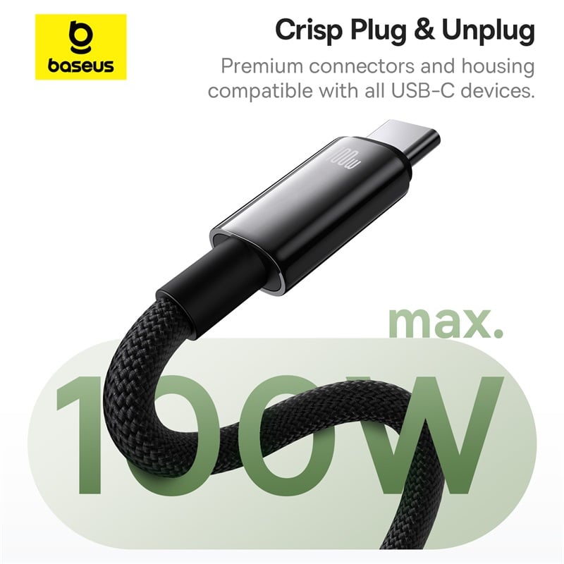 Baseus Tungsten Gold Magnetic Charging Cable USB-A to USB-C 100W 1m (Cluster Black)