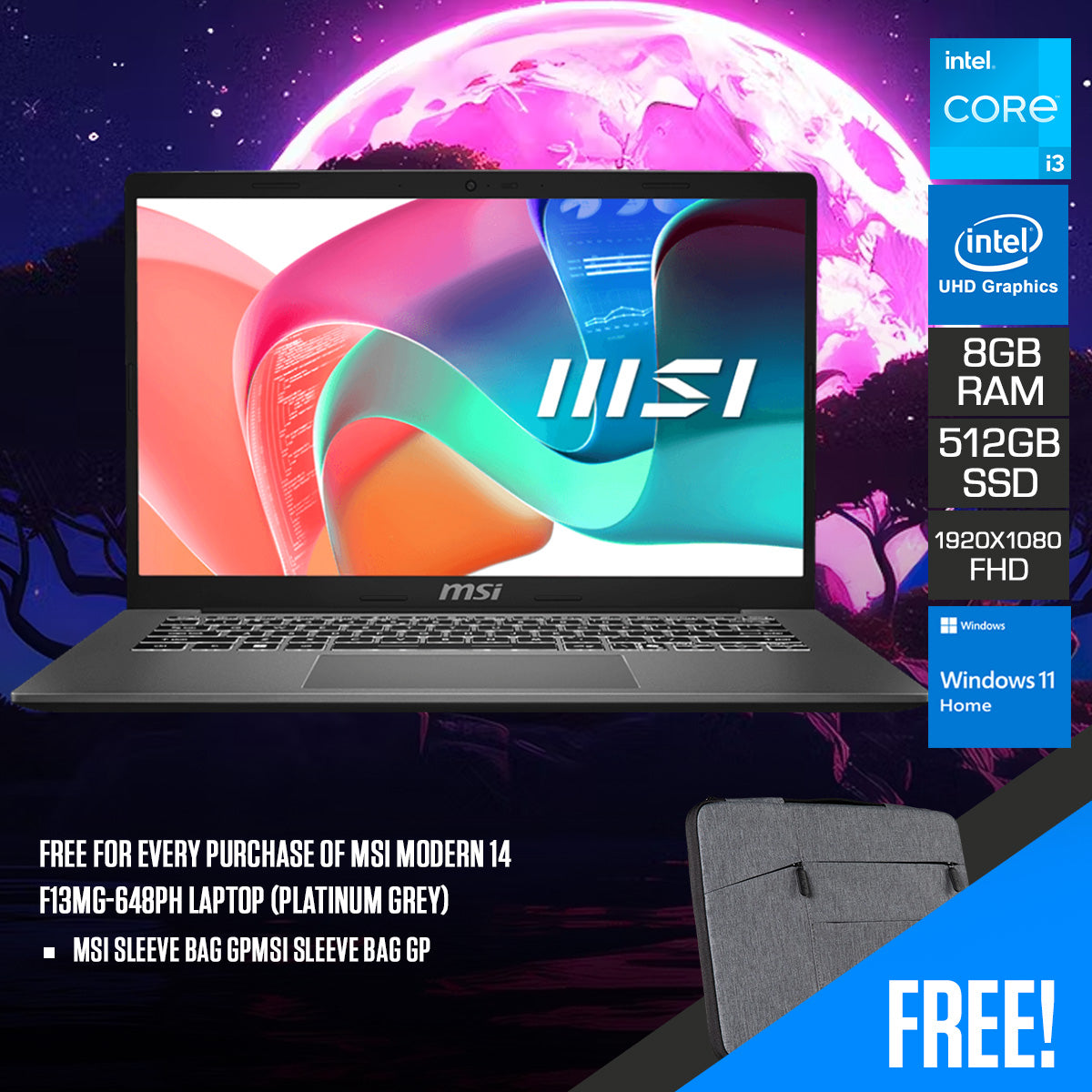 MSI Modern 14 F13MG-648PH Laptop (Platinum Grey) 