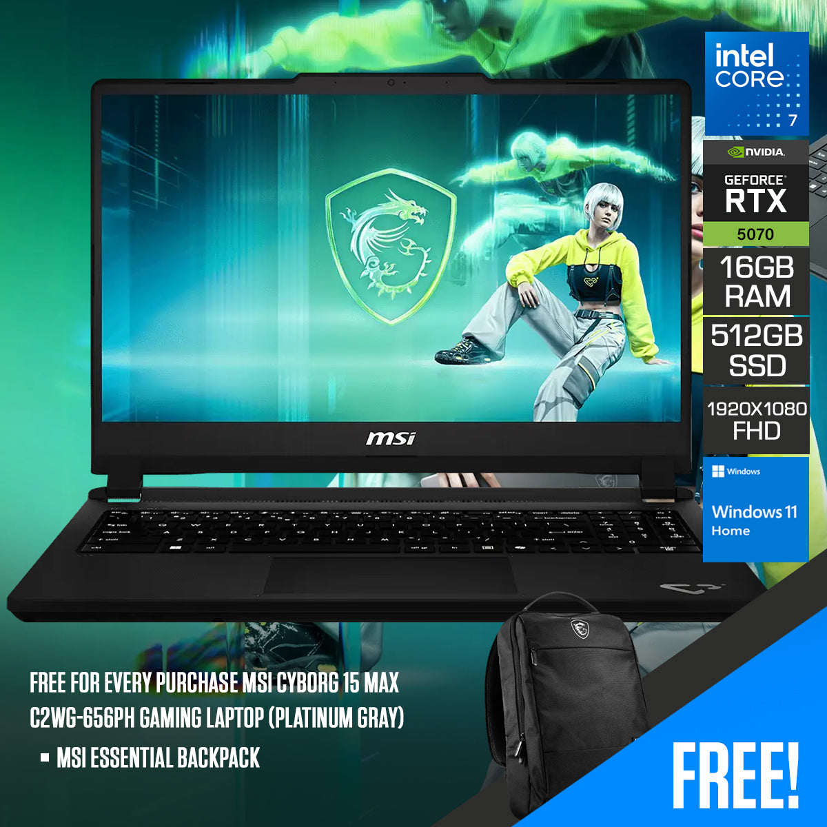 MSI Cyborg 15 MAX C2WG-656PH Gaming Laptop (Platinum Gray)