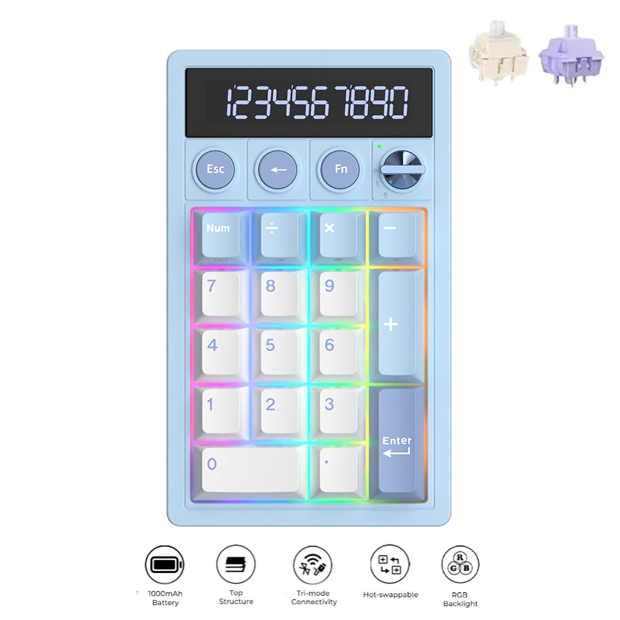 Royal Kludge M20 Tri-Mode RGB 2-in-1 Numeric KeyPad & Calculator Rhythm Blue
