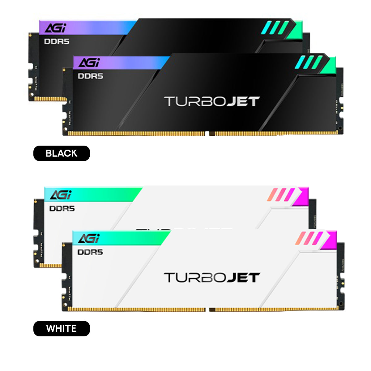 AGI TurboJet UD858 RGB 32GB (16GBx2) DDR5 7200MHz CL34 1.4V Gaming Memory Modules (Black, White)