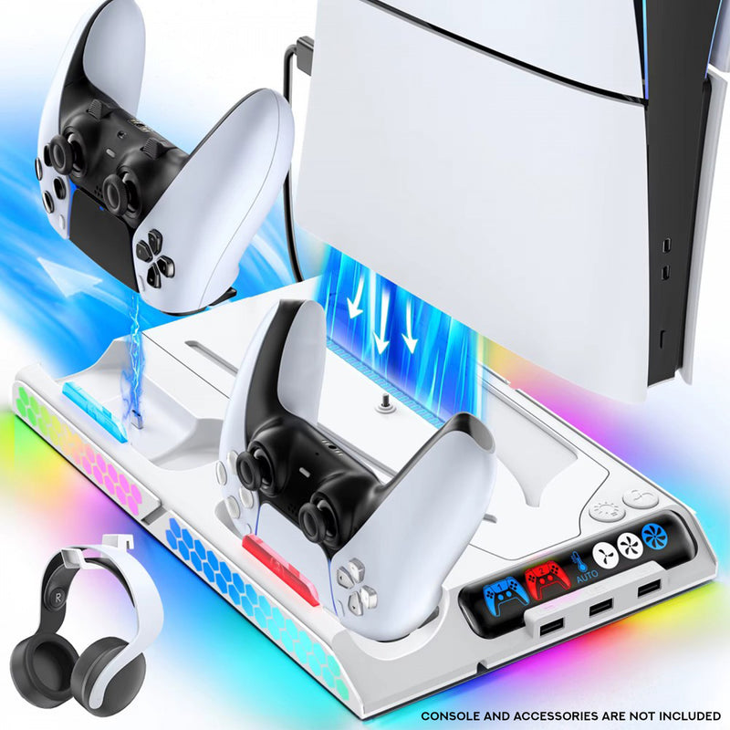 OIVO Cooling Stand Upgraded with Controller Charger & Auto Turbo Fan for PS5 / PS5 Slim / PS5 Pro (White) (VG-P5320W-Pro)