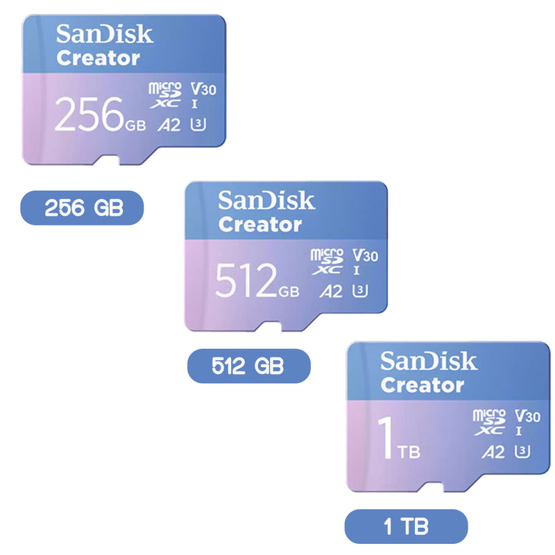 Sandisk Creator UHS-I 190MB/s Read 130 MB/s Write microSD Card with Adapter (256GB, 512GB, 1TB)
