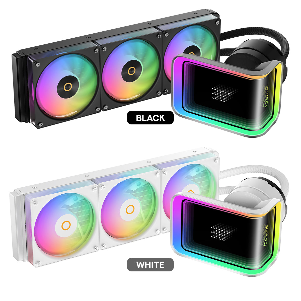 Ocypus Delta L36 Elite ARGB Digital AIO Liquid Cooler with Curved Infinite Mirror Pump Head (Black, White) (Delta-L36-BK3AAWDN00E-GL, Delta-L36-WH3AAWDN00E-GL)