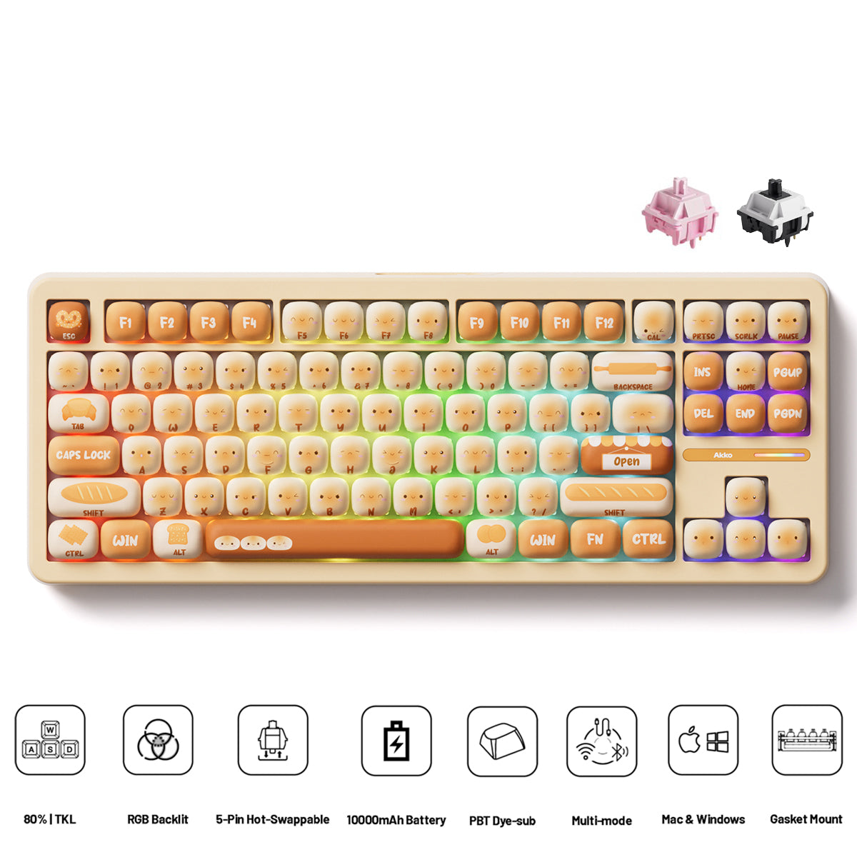 Akko TAC87 Bun Wonderland Multi-Mode RGB Hot-Swappable Mechanical Keyboard (Akko Stellar Rose Switch, Akko V3 Piano Pro Switch)