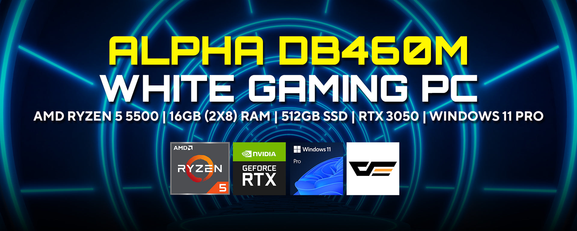 Alpha DB460M White Desktop Gaming PC | AMD Ryzen 5 5500 | 16GB (2x8) RAM | 500GB SSD | RXT 3050 | Windows 11 Pro