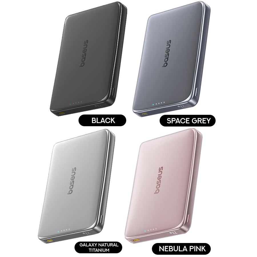 Baseus PicoGo AM41 Ultra-Slim Magnetic Power Bank with Built-in USB-C Cable 10000mAh 27W includes Simple USB-C to USB-C Cable 20V/3A 30cm (Black, Space Gray, Galaxy Natural Titanium, Nebula Pink)