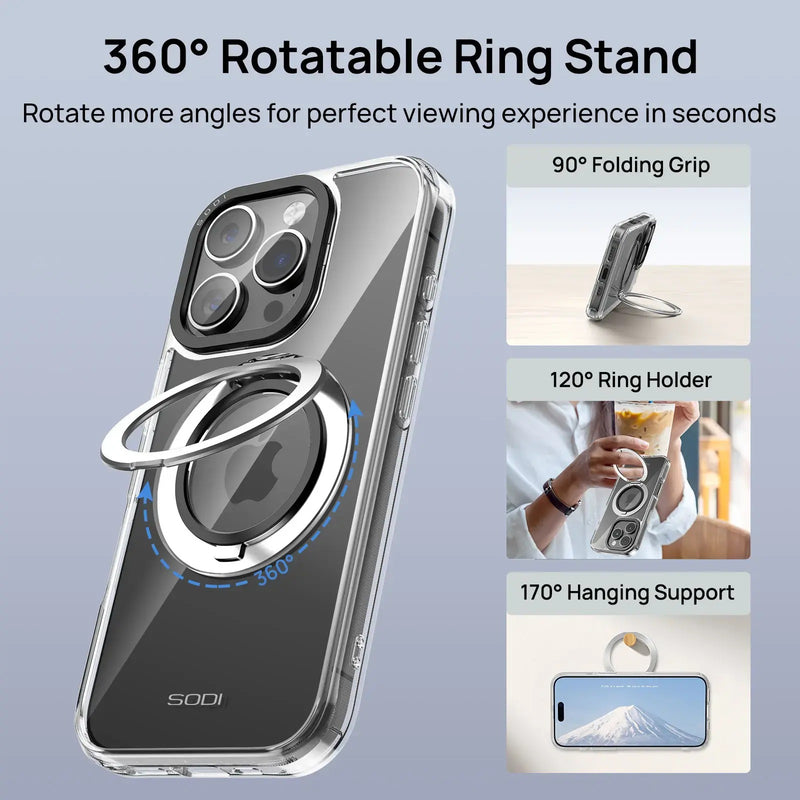 SODI CS02 Magnetic Ring Case w/ 2x HD Screen Protector and 1x Camera Protector Bundle for iPhone 16